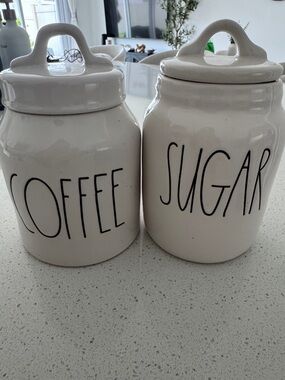 Rae Dunn Neutral White Ceramic Coffee and Sugar Canisters - Set of 2